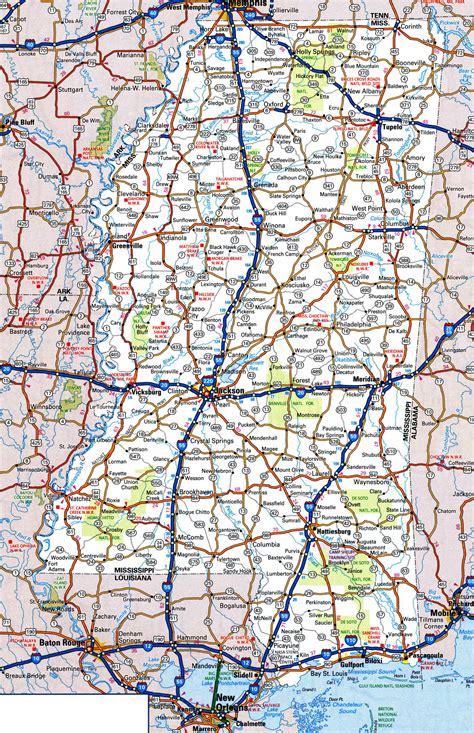 Road Map Of Mississippi With Towns