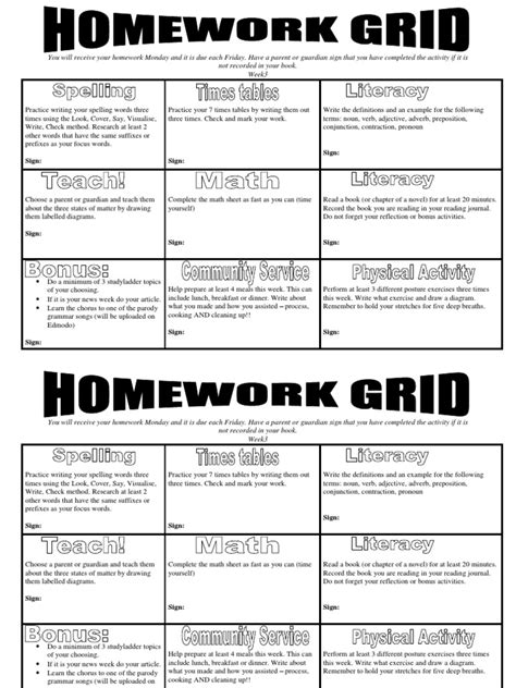 Homework Grid Example Pdf Verb Adverb