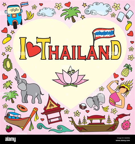 I Love Thailand Set Thai Color Vector Icons And Symbols Vector