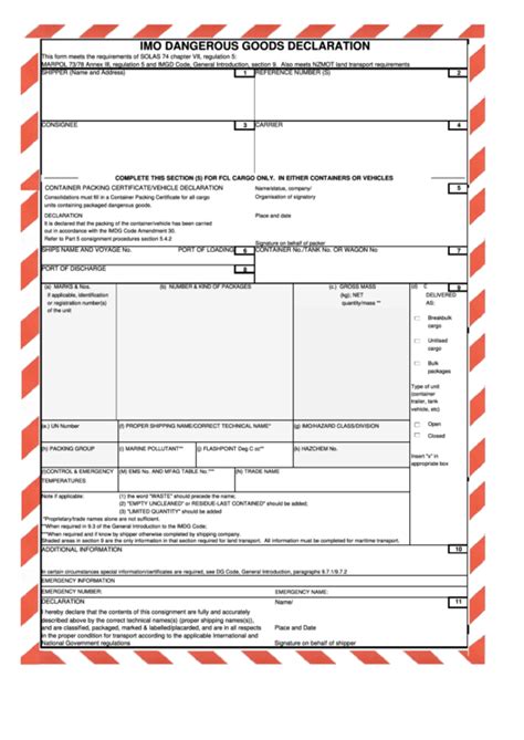 Dangerous Goods Declaration Form Free Templates In Pdf Word Excel