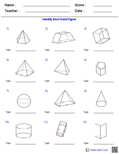 Geometry Worksheets Surface Area And Volume Worksheets Geometry