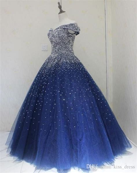 Navy Blue Ball Gown Quinceanera Dresses 2020 Off Shoulder Lace Up Back