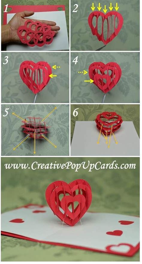This card is good gift card idea to give to your valentine or mom. Valentine's Day Pop UP Card: 3D Heart Tutorial - Creative Pop Up Cards | Biglietti fatti a mano ...