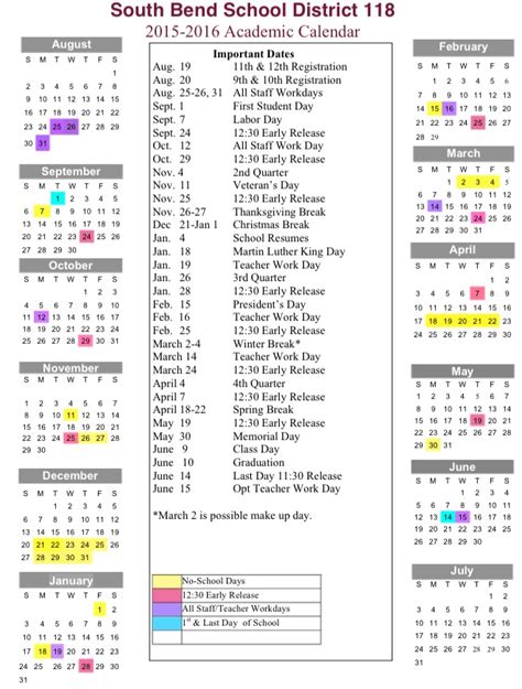 South Bend Public Schools 2015 16 Academic Calendar