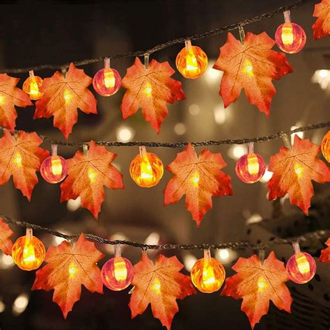Thanksgiving Decoration Pumpkin Maple Leaf Garland String Lights
