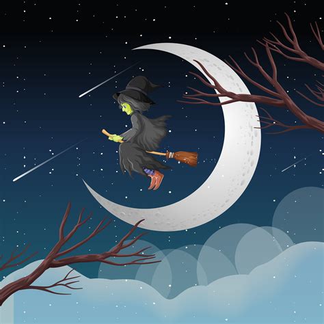 Witch Riding A Broom At Night 1337771 Vector Art At Vecteezy