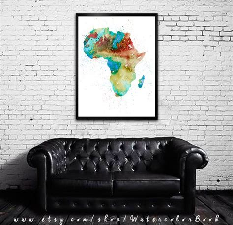 Watercolor Africa Map Africa Map Watercolor Painting Etsy