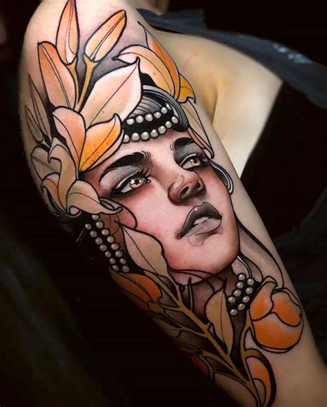neo traditional lady head tattoo candisagricola