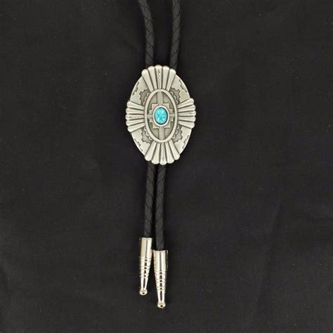 M F Western Mens Bolo Neck Tie Stone Antique Silver Turquoise