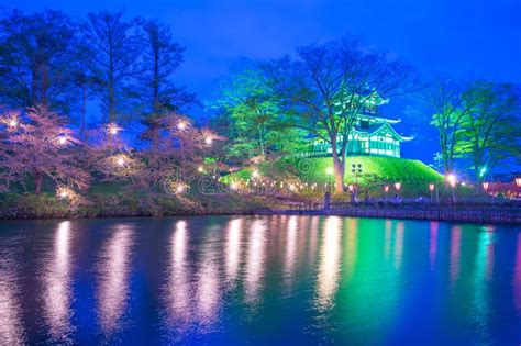 Cherry Blossom Festival In Takada Castle At Night In Niigata Japan