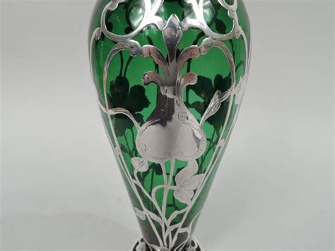 Antique American Art Nouveau Green Silver Overlay Vase At 1stdibs