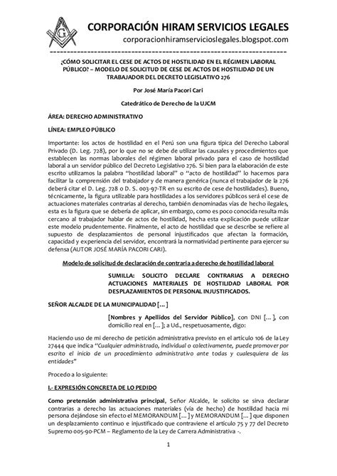 Cómo Solicitar El Cese De Actos De Hostilidad En El Régimen Laboral P