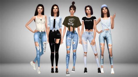 Tied Tops And Ripped Jeans Sims 4 Sims Sims 4 Clothing