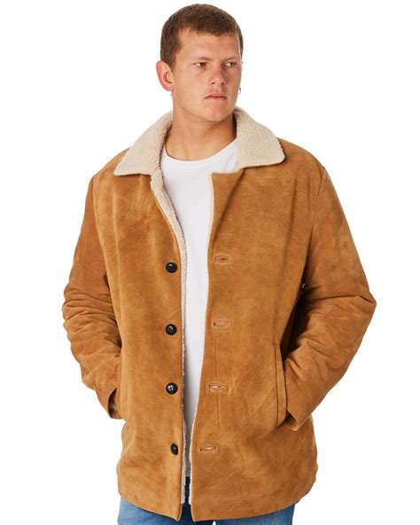 Rollas Old Mate Classic Mens Sherpa Jacket Tan Suede Surfstitch