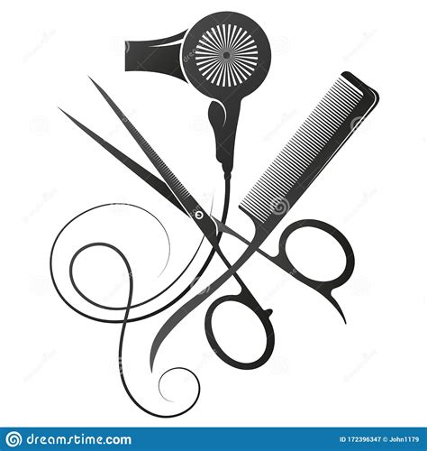 Scissors And Comb Stylist Hair Dryer Symbol Stock Vector Illustration