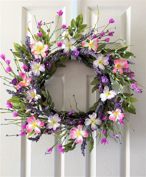 Summer Flowers Wreathfront Door Wreathsummer Floral Etsy Spring