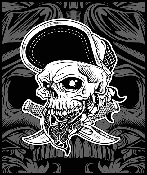 The Skull Head Wearing Bandana And Hat For T Shirt Design Artwork Art