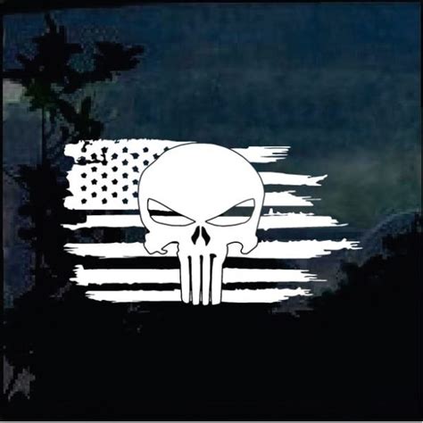 American Flag Weathered Punisher Skulll Truck Window Decal Sticker