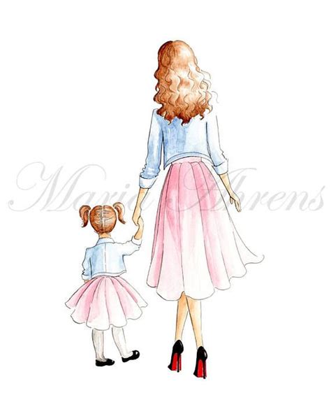 Customizable Mother Daughter Fashion Illustration Art