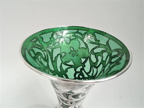 Antique American Art Nouveau Green Silver Overlay Vase For Sale At 1stdibs