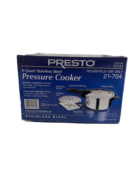 Presto 4 Quart Stainless Steel Pressure Cooker Number 01341