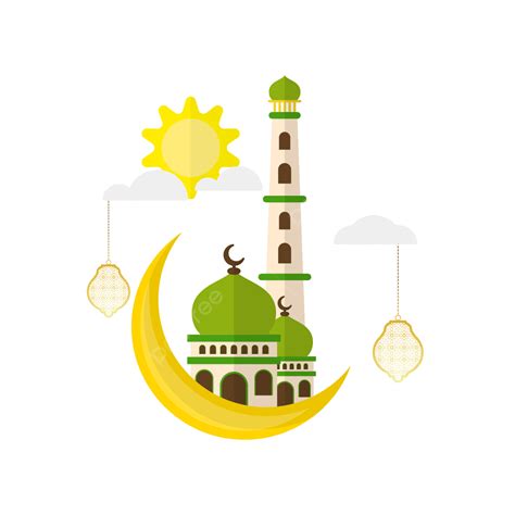 Gambar Desain Ilustrasi Vektor Masjid Islami Dengan Bulan Sabit Yang