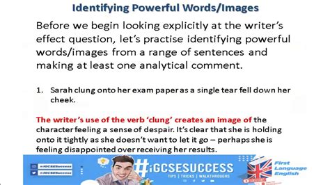 IGCSE First Language English The Writer S Effect Workshop PART 1
