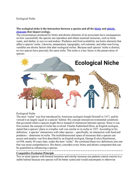 Ecological Niche Notes Ecological Niche The Ecological Niche Is The