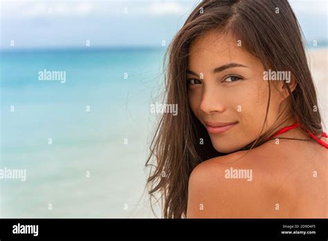 Smiling Young Woman Happy Relaxing On Beach Holidays Beauty Model