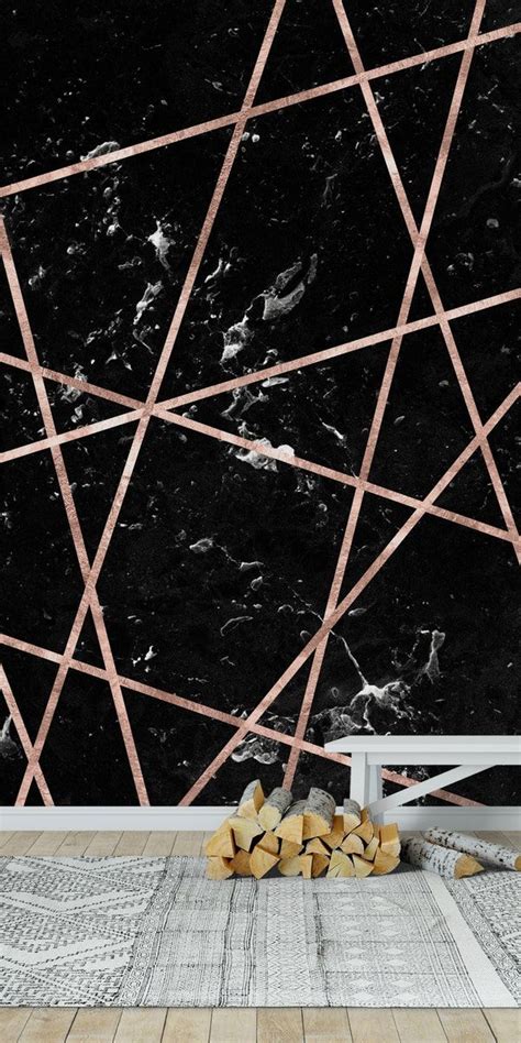 Black Marble Rose Gold Geo 1 wall mural from happywall #graphicdesign #