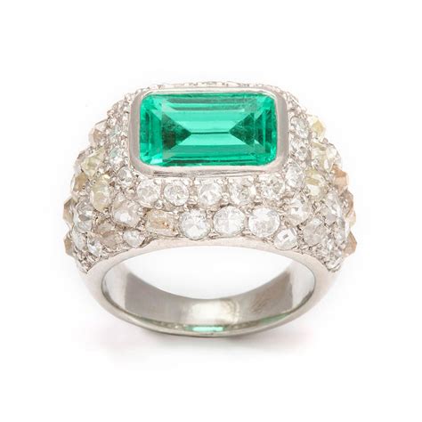 Maison René Boivin Emerald And Diamond Ring In Platinum By Rene Boivin