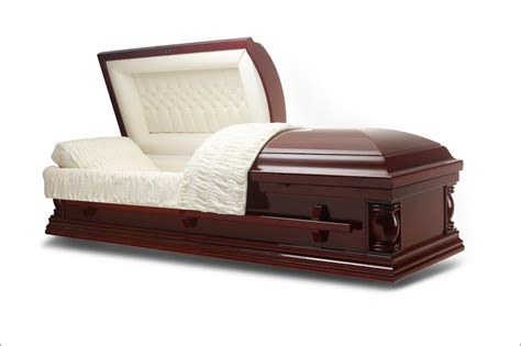 Elite Lite Wood Casket With Mahogany Finish And Ivory Velvet Interior