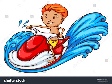 Illustration Drawing Boy Enjoying Water Ride เวกเตอร์สต็อก ปลอดค่า