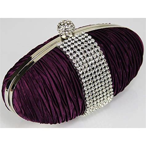 Womens Oval Boxed Ruched Satin Crystal Evening Clutch Bag 17cm X 9cm