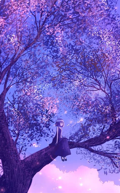 Anime Girl Sitting On Purple Big Tree Nexus 7 Samsung Galaxy Tab 10