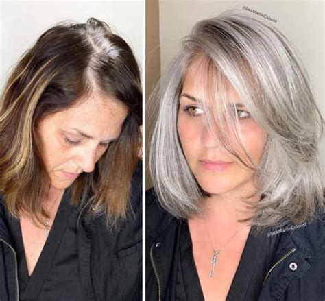 75 Women That Embraced Their Grey Roots And Look Stunning Blending