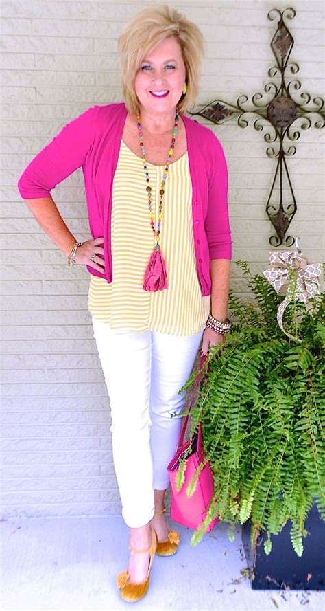 50 Is Not Old Stripes Are A Summer Trend Pink And Yellow Cardigan