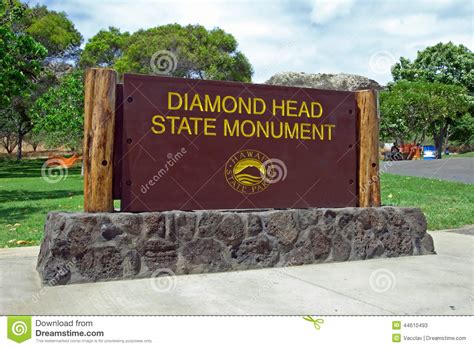 Diamond Head State Monument Park Sign Close Honolulu On