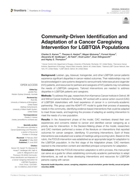 Pdf Community Driven Identification And Adaptation Of A Cancer Caregiving Intervention For
