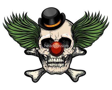 Scary Evil Clown Skull With Bowler Hat By Headpossum Redbubble