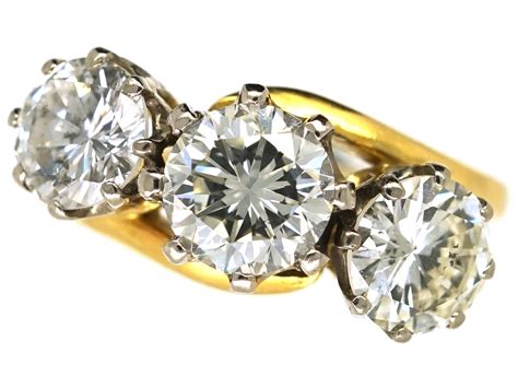 18ct Gold Three Stone Diamond Crossover Ring 667l The Antique