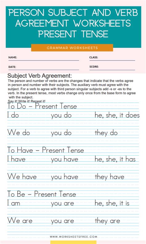 When the subject is singular, the verb is singular. Person-Subject-and-Verb-Agreement-Worksheets-Present-Tense ...