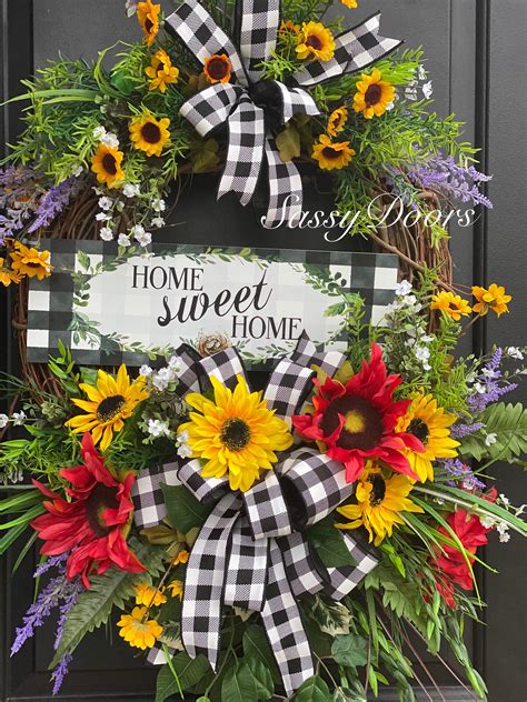 Summer Wreath Sunflower Front Door Wreath Home Sweet Home Wreath