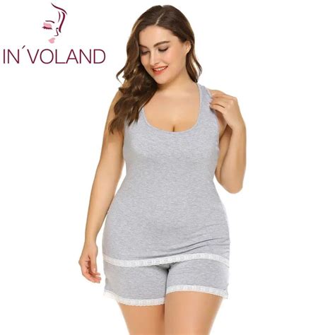 Involand Women Sleepwear Set Plus Size Xl 5xl Summer Pajamas Set Patchwork Large Tank Top And