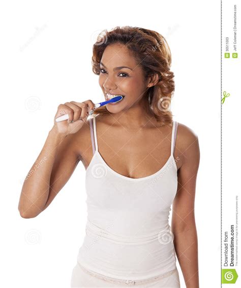 Beautiful Young Woman Brushing Her Teeth Stock Image Image Of Black Latin 30511003