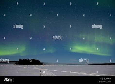 Northern Lights Aurora Borealis White Sea Karelia Russia Stock