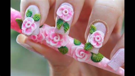 La decoración de las uñas. Decoración de uñas rosa 3D en acrílico - How to make pink 3D acrylic roses - YouTube