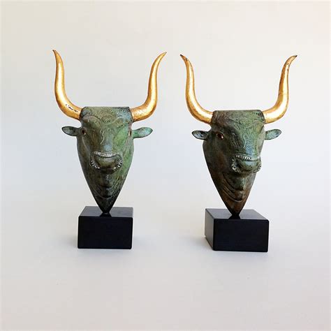 Greek Minoan Bull Statue Bullhead Bronze Sculpture Greek Mythology