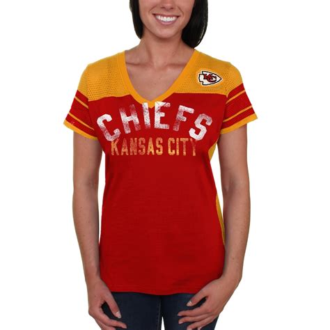Kansas City Chiefs Womens Wild Card Mesh V Neck T Shirt Red