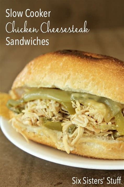Slow Cooker Chicken Philly Cheesesteak Sandwich Recipe Six Sisters Stuff